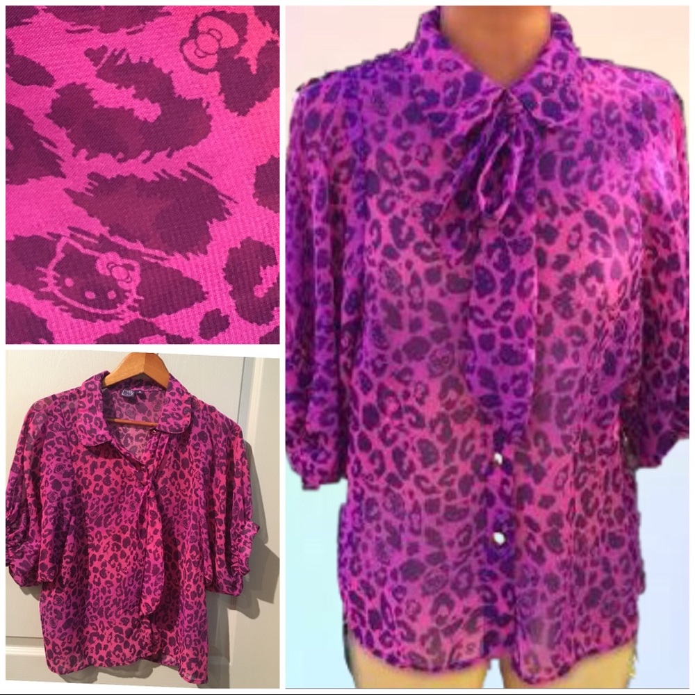 Sanrio Hello Kitty Leopard Print Blouse with Tie